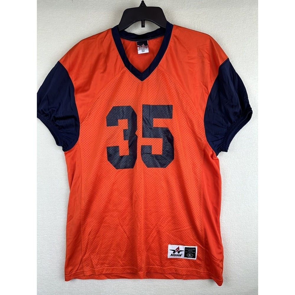 Alleson Athletic Kids Football Jersey Orange Navy Blue Mesh Youth XL Number 35